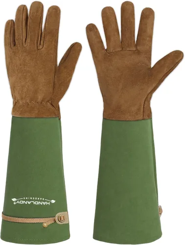 Miniatura 11 de HANDLANDY Guantes de jardinería de cuero, guantes largos a prueba de espinas, guantes de jardín resistentes, longitud al codo, guantes de poda