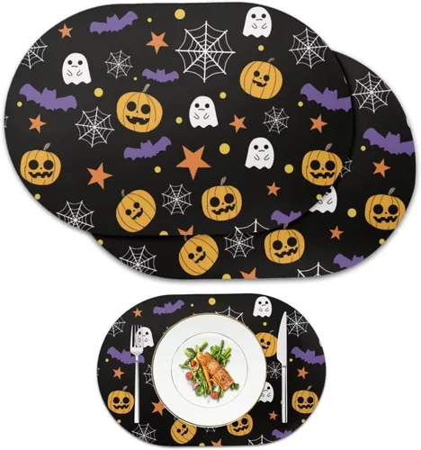 Miniatura 32 de Pumpkin Placemats Set of 4 Ghost Non Slip Washable Heat Resistant Place Mats 12x18 Inch Round Tablemats for Dining Kitchen Party Daily Table Decor