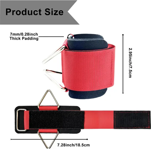 Miniatura 2 de Paquete de 2 muñequeras para máquina de cable, acolchado de neopreno ajustable, talla única, correas de muñeca de fitness para hombres y mujeres Rojo