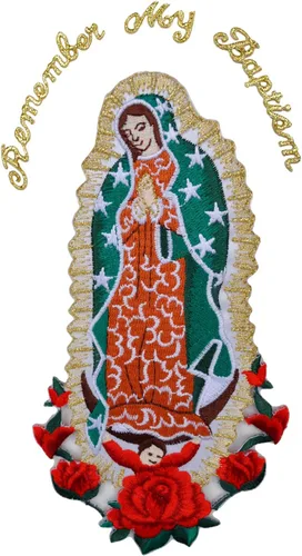 Miniatura 3 de Parche bordado para bautizo con la Virgen María, mi Señora de Guadalupe para planchar (plata, sin palabra, 4.75 x 2.75 pulgadas)