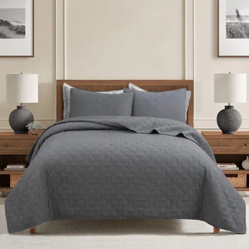 Miniatura 8 de Cozy Line Home Fashions - Juego de edredón de cama de algodón 100% Victoriano con medallón sólido blanco, matelassé, grabado, reversible, ligero