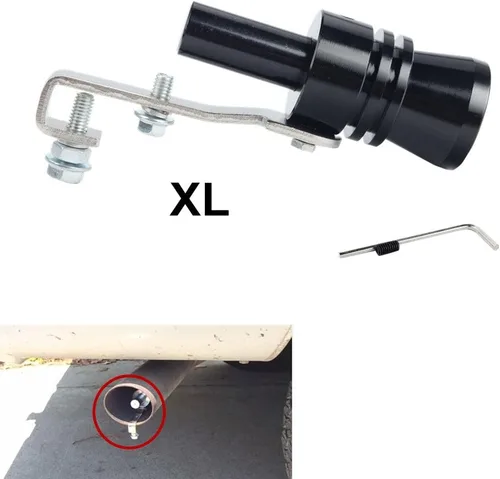 Miniatura 2 de DEWHEL Silenciador universal de aluminio para tubo de escape con sonido turbo, silbato, válvula de descarga BOV, punta simulador Whistler (XL-Negro)