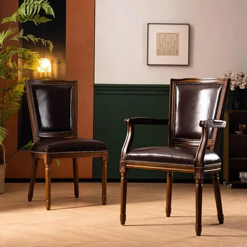 Miniatura 2 de Juego de 4 sillas de comedor de madera, silla de comedor rústica, sillas de comedor tapizadas con reposabrazos opcionales, silla de cocina para sala