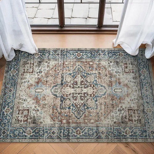 Miniatura 38 de Bloom Rugs Alfombra lavable antideslizante de 2 x 3 pies, color azul/verde/mandarina, alfombra tradicional oriental para sala de estar, dormitorio