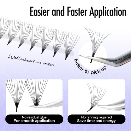 Miniatura 4 de BEYELIAN Extensiones de pestañas prefabricadas con volumen, bandeja mixta para 1000 abanicos de 0.354-0.630 in, 0.003 in, rizado 10D, extensiones