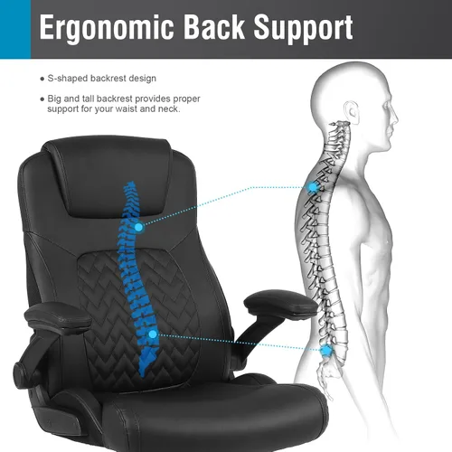 Miniatura 4 de Flysky Silla de oficina ergonómica ejecutiva, silla de oficina grande y alta para personas pesadas, piel sintética, soporte lumbar, reposabrazos