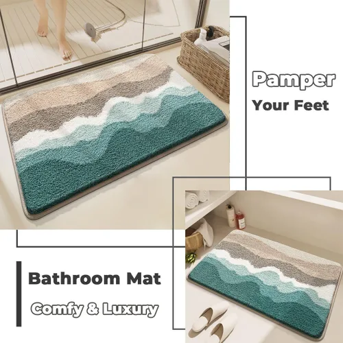 Miniatura 7 de Tapete de baño súper absorbente de microfibra esponjosa, antideslizante y lavable a máquina, tapete de baño para baño, dormitorio y sala de estar
