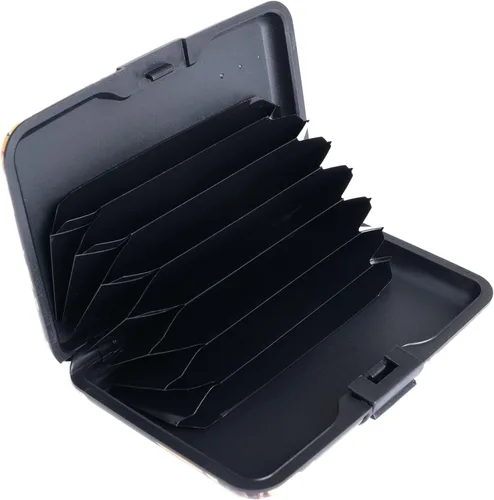Miniatura 5 de Tarjetero de aluminio con bloqueo RFID para hombres y mujeres, elegante cartera de viaje con 7 ranuras, la mejor protección contra escaneos