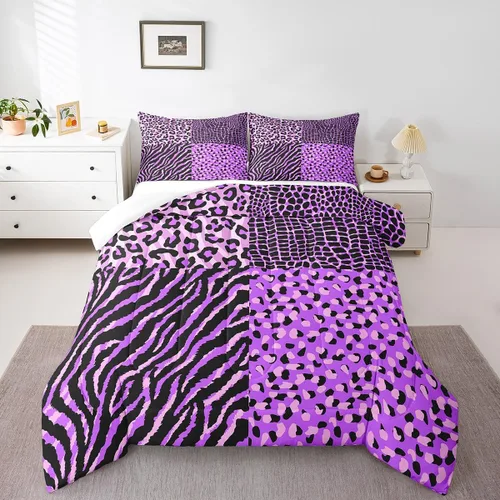 Miniatura 8 de Juego de ropa de cama individual de piel de cebra, guepardo y leopardo, para niños y adultos, juego de edredón de piel de animales salvajes