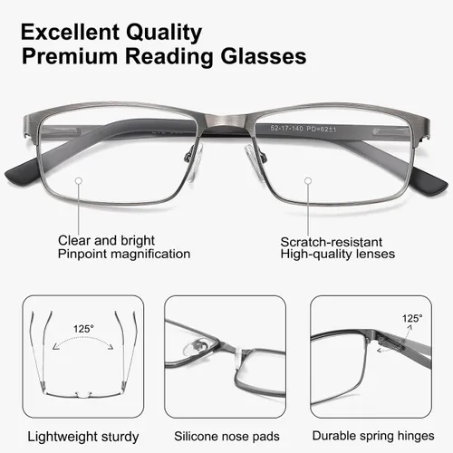 Miniatura 3 de EYECEDAR Paquete de 5 lentes de lectura para hombre, marcos de metal ultrafinos, bisagras de resorte, lectores para hombres 1.0