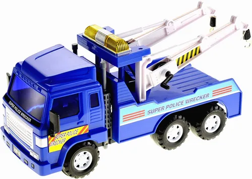 PowerTRC Camión de remolque de policía de juguete para niños de 3 a 5 años | 13 pulgadas Push & Go realista alimentado por fricción con cabrestante