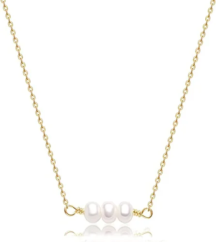 Miniatura 6 de BERISO Delicados collares de perlas para mujer, plata brillante, chapada en oro de 14 quilates, gargantilla de perlas con clip, cadena de caja