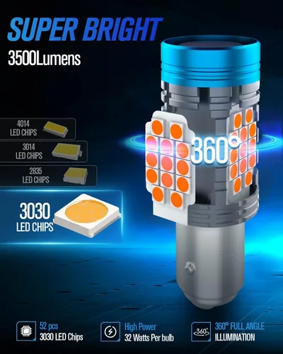 Miniatura 3 de 1157 Bombilla LED Ámbar, 2057 7528 2357A Bombilla LED de Señal de Giro con Resistencia Integrada CANBUS Libre de Errores, Bombilla Intermitente