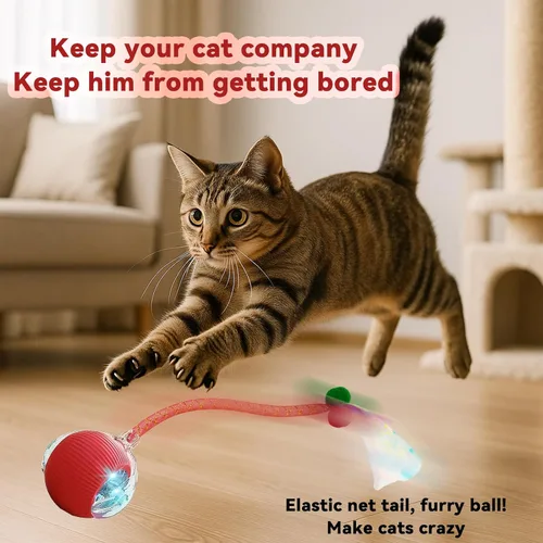 Miniatura 2 de Speedy 2.0 Tail 2 paquetes de juguetes interactivos para gatos de interior, juguete automático para gatos con cola de malla elástica, bola rodante