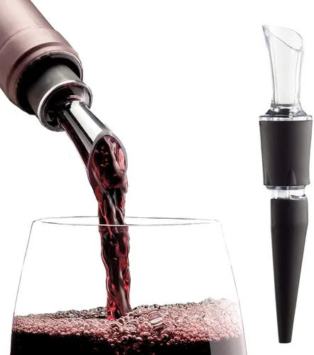 Paquete de 2, 100% fabricado en los Estados Unidos, vertedor de vino sin goteo con control patentado de aireación de inclinación Paquete de 2