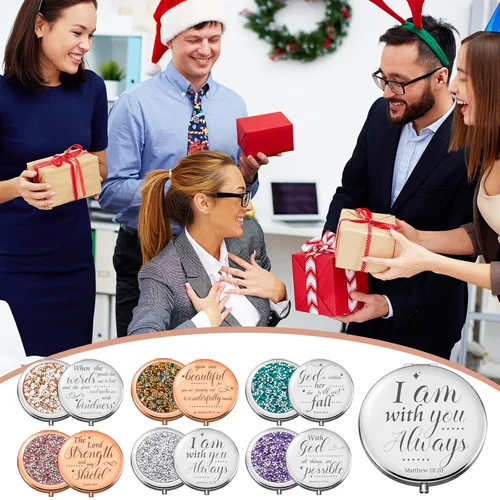 Miniatura 5 de Thyle 12 piezas de espejo compacto a granel, espejo de bolsillo cristiano para confirmación católica VBS para mujeres, versículo bíblico, cartera