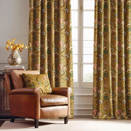 StangH Cortinas florales de terciopelo amarillo de 84 pulgadas para sala de estar, estampado botánico, victoriano, elegante, vintage, para otoño, 52