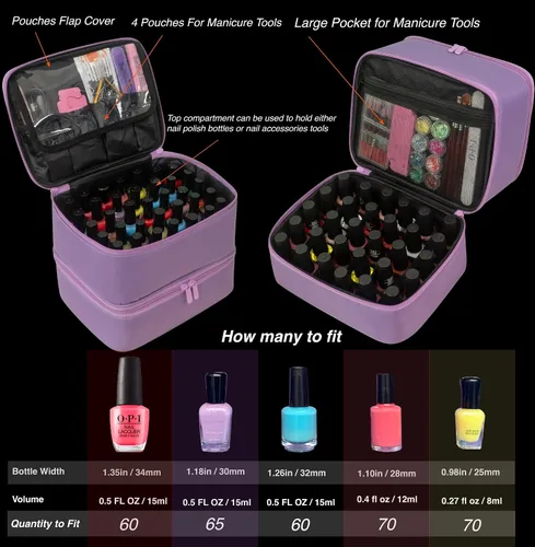 Miniatura 2 de ButterFox Estuche organizador de esmalte de uñas con capacidad para 60 botellas, se adapta a lámpara de uñas, almacenamiento de doble capa