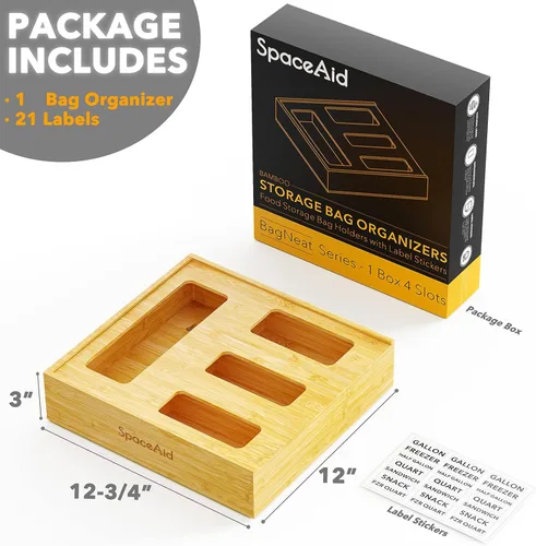 Miniatura 4 de SpaceAid Organizador de almacenamiento de bolsas (1 caja con 4 ranuras), organizador de cajones de especias SpaceAid con 28 tarros de especias