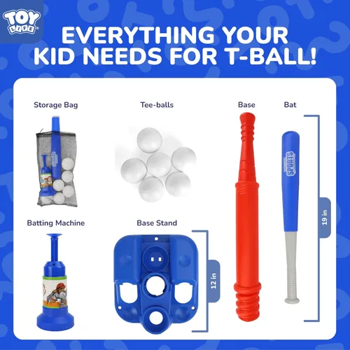 Miniatura 2 de Set de T-Ball de TOY Life para niños pequeños de 1-3 y 3-5 años, juego de bateo con bate ajustables, bat de béisbol - Set de béisbol para niños