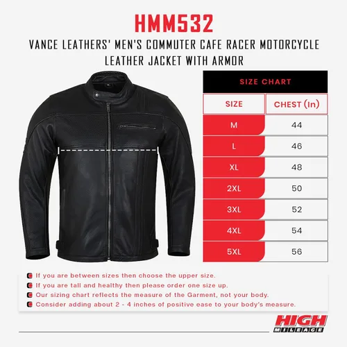 Miniatura 6 de Vance Leather s' Commuter Cafe Racer - Chaqueta de cuero para motocicleta con armadura para hombre