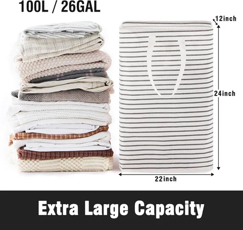 Miniatura 2 de Cesta de lavandería plegable grande de 100 litros, cesta de ropa independiente con asas largas fáciles de transportar, bolsa de lavado impermeable