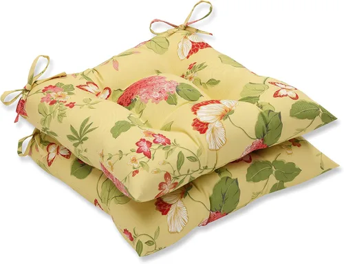 Miniatura 14 de Pillow Perfect Cojín para silla de mimbre copetudo para interiores y exteriores con lazos, 2 unidades, 18.5 x 19 pulgadas, juego de pompones