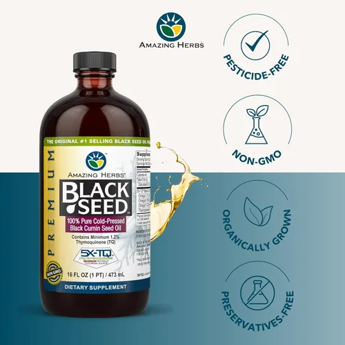 Miniatura 3 de Amazing Herbs Aceite de semilla negra de alta calidad, sin gluten, sin OMG, prensado en frío, Nigella sativa ayuda a la salud digestiva, apoyo