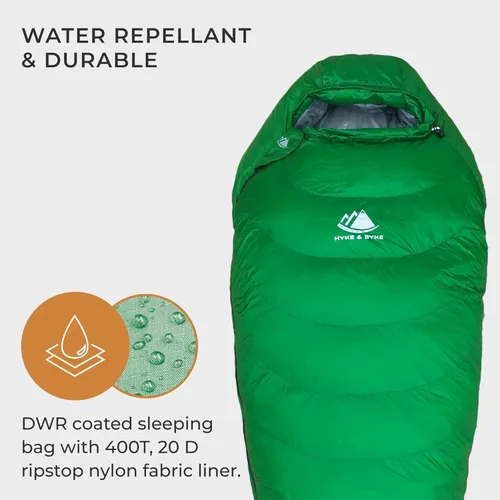 Miniatura 3 de Hyke & Byke Katahdin 32 F - Saco de dormir para senderismo y mochilero – 4 estaciones, 625FP ultraligero – Resistente al agua – Gris carbón – Corto