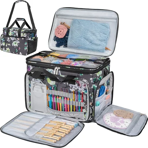 Miniatura 11 de Pavilia Bolsa de tejer - Bolso grande de almacenamiento de hilo, organizador de ganchillo, bolsa de proyectos de punto, gris carbón