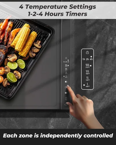 Miniatura 2 de Tapete Calentador de Alimentos con Zonas de Calentamiento Duales, 4 Configuraciones de Temperatura, Silicona Fácil de Limpiar, Apagado Automático