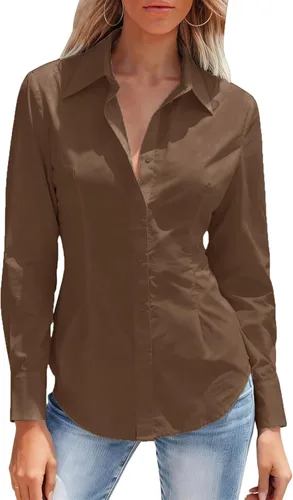 Miniatura 29 de Camisas con botones para mujer ajustadas, camisa de vestir de manga larga, blusa con cuello, camisa de trabajo, para negocios, para oficina, atuendo