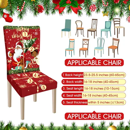 Miniatura 2 de Ganeen 6 piezas de fundas para sillas navideñas, funda para respaldo de silla de Navidad, funda elástica para asiento de Navidad lavable, protector