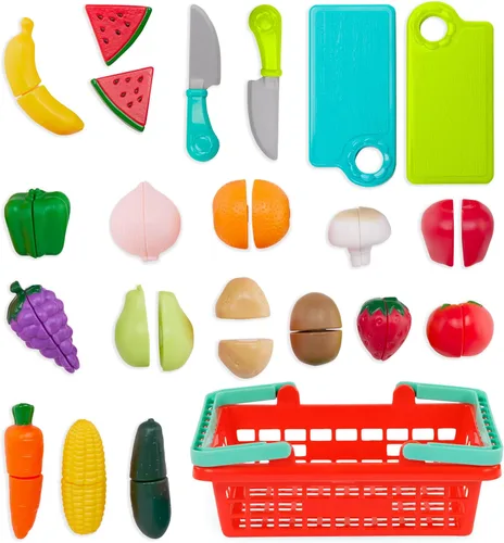 Miniatura 3 de Battat – Juguete de Comida de Juguete para Niños – Juguetes de Cocina para Juegos de Rol de Chef Pretend – Cesta de Productos del Mercado de Rojo