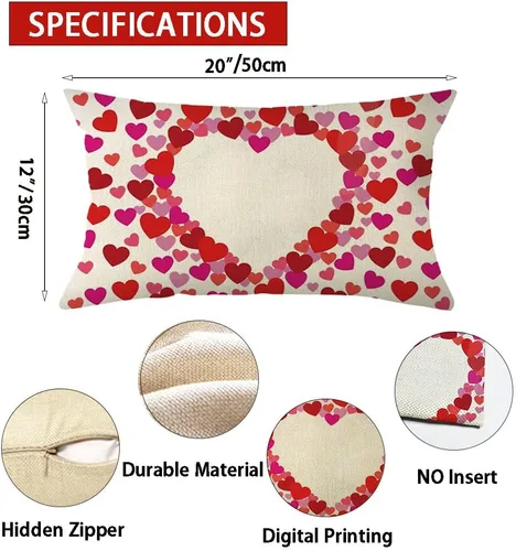 Miniatura 7 de Ogiselestyle Funda de almohada lumbar de corazón de amor de San Valentín, 12 x 20 pulgadas, decoración de aniversario, boda, para sofá