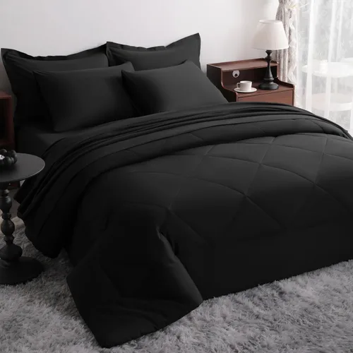 Miniatura 33 de NTBAY Juego de edredón Twin con sábanas, juego de ropa de cama Twin suave y transpirable de 5 piezas, cama Twin en una bolsa, juego de edredón Gris