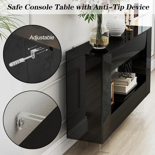 Miniatura 7 de Mesa de entrada de alto brillo con puertas abiertas, gabinete de consola moderno brillante con estante abierto para vestíbulo, sala de estar
