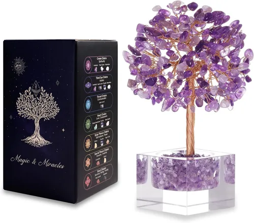 Árbol de la vida de cristal de amatista, decoración de escritorio de oficina en casa, árbol bonsái hecho a mano para calmar, curación espiritual,