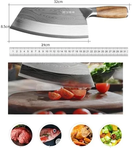Miniatura 7 de Cuchillo de carnicero de carne, cuchillo de cocina de 7.5 pulgadas con patrón láser de damasco, cuchillo de chef chino de acero inoxidable, cuchillo