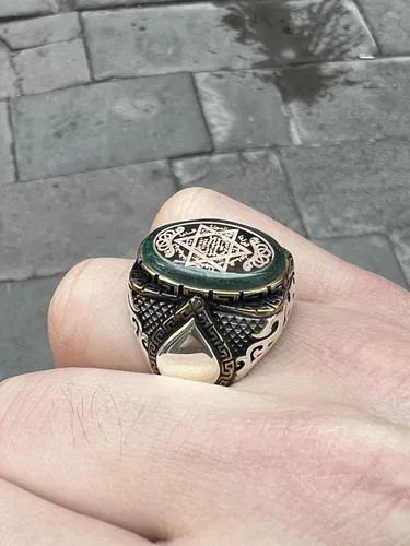Miniatura 7 de Anillo de sello de Salomón de plata de Mercan Silver, anillo de estrella de David, anillo de sello de plata de ley, plata 925k