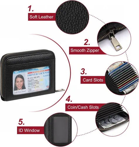 Miniatura 4 de SENDEFN Cartera de cuero para mujer, con bloqueo RFID, pequeñas carteras compactas, titular de la tarjeta de crédito con ventana de identificación