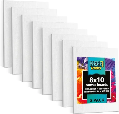 Miniatura 34 de KEFF Lienzo para pintar, paquete de 5 lienzos de 8 x 10 pulgadas, lienzos pequeños 100% algodón con triple imprimación para pintura. Mini lienzos a