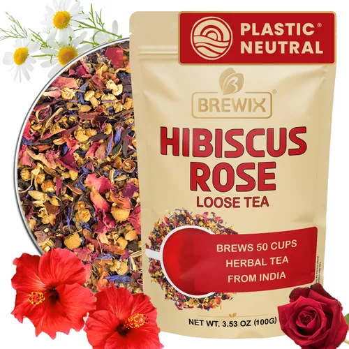 Miniatura 21 de BREWIX, Bedtime Blossom - Té suelto de hierbas (más de 50 tazas) sin cafeína y totalmente natural Mezcla relajante floral nocturna Rooibos