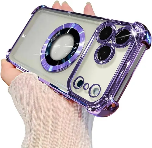 Miniatura 14 de Funda magnética transparente para iPhone 14 Plus, lujo brillante en las cuatro esquinas, protección de grado militar a prueba de golpes