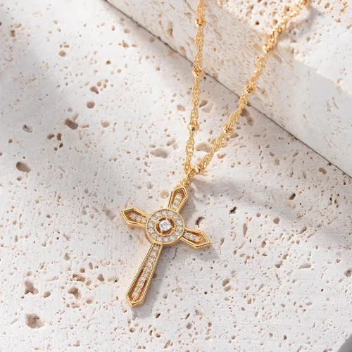 Miniatura 142 de Fettero - Collar con dije de cruz de fe, chapado en oro de 14 K, cadena fina, minimalista, simple, pequeña, para oración, regalo de joyería religiosa