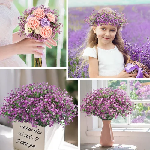 Miniatura 5 de N&T NIETING - Ramo de 10 flores artificiales de aliento de bebé, Gypsophila falsa, toque real, arreglo floral para bodas, fiestas, centros de mesa