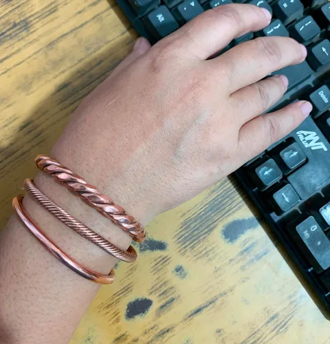Miniatura 7 de Pulseras de cobre Touchstone regalo para hombres y mujeres joyería magnética 100% pura y sólida ajustable juego de pulseras hechas a mano