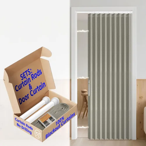 Miniatura 33 de AJAZZ Cortina de puerta magnética 100% opaca de acordeón para armario, cortina invisible para puerta interior de dormitorio, sala de estar, pasillo