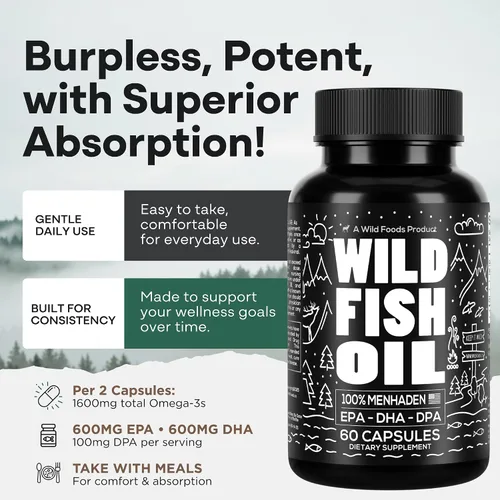 Miniatura 4 de Suplemento de aceite de pescado silvestre Omega 3 con DPA, DHA y EPA Wild capturado en Estados Unidos, eructos menos, sin OMG, sin gluten y probado