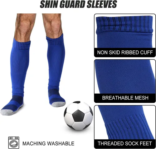 Miniatura 2 de ZXOLDZX 2 Juego de Calcetines de Agarre para Fútbol con Mangas de Protector de Espinilleras, Calcetines de Espinillera para Piernas sin
